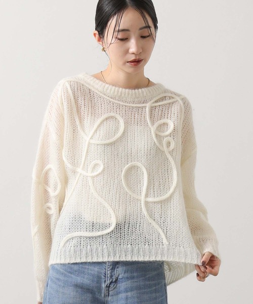 セール】モヘア混コード刺繍クルーネックニット（ニット/セーター
