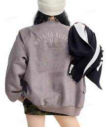 Dalfwin（ダールフィン）の「韓国ファッション DUSKICEバックロゴスウェードブルゾン（ブルゾン）」