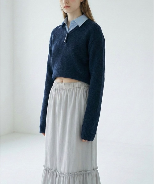 SALTMINT（ソルトミント）の「レイヤード風シャツコンビニットプルオーバー（ニット/セーター・レディース・グレー/ネイビー/ホワイト・FREE）」の6枚目の写真