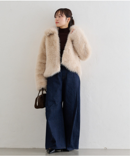 U by SPICK&SPAN(ユーバイスピックアンドスパン)の「フローストルーズバレルレッグデニム(デニムパンツ・レディース・ネイビー/ブラウン・38/36)」の18枚目の写真