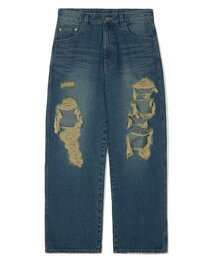 PARTIMENTO（パルティメント）の「Destroyed Wide Straight Denim Pants Dim Blue（デニムパンツ）」