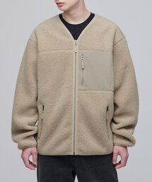 オーバーサイズカラーレスシェルパフリースジャケット[ベージュ]