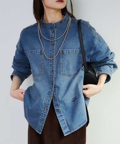 PUAL CE CIN（ピュアルセシン）の「デニムバンドカラーシャツ（シャツ