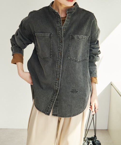 デニムバンドカラーシャツ（シャツ/ブラウス）｜PUAL CE CIN