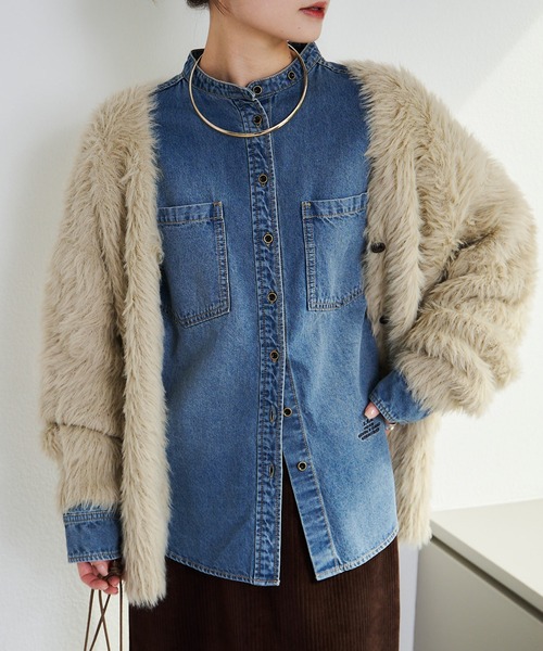 PUAL CE CIN（ピュアルセシン）の「デニムバンドカラーシャツ（シャツ