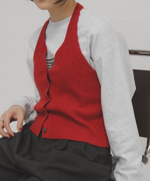 KBF（ケイビーエフ）の「2WAYニットビスチェ（その他トップス・レディース・レッド/グレー・ONE）」の2枚目の写真