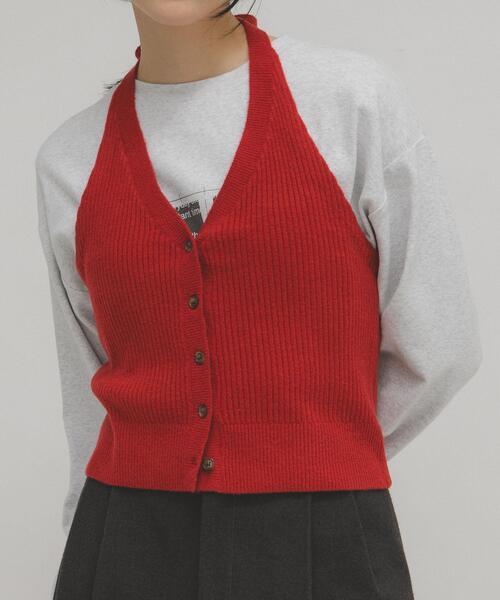 KBF（ケイビーエフ）の「2WAYニットビスチェ（その他トップス・レディース・レッド/グレー・ONE）」の3枚目の写真