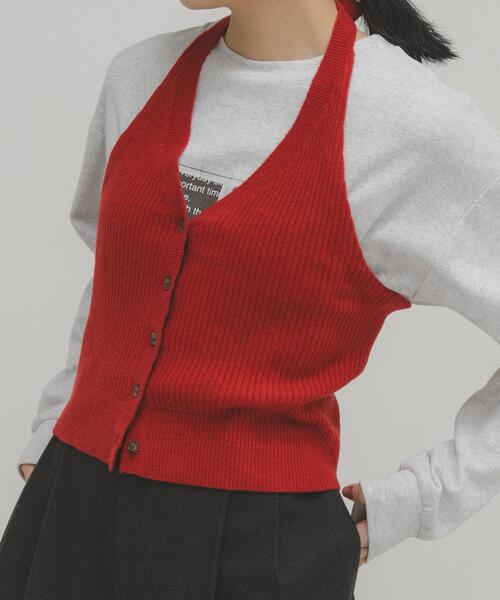 KBF（ケイビーエフ）の「2WAYニットビスチェ（その他トップス・レディース・レッド/グレー・ONE）」の4枚目の写真