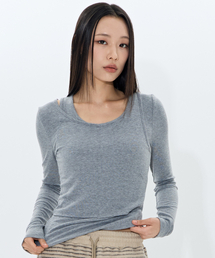 MOAA（モア）の「Split shoulder Long sleeve (GRAY)（ニット/セーター）」