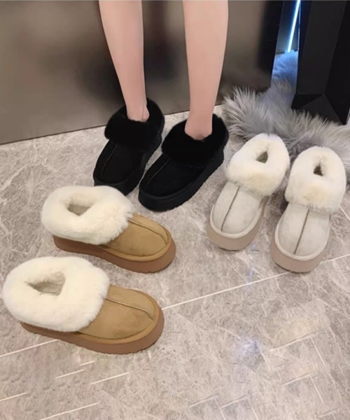 Miniministore(ミニミニストア)の「厚底ムートブーツ もこもこショートブーツ(ブーツ・レディース・ピンクベージュ/ブラック/アイボリー/キャメル・23.5cm/24.0cm/24.5cm/25.0cm/23.0cm)」の11枚目の写真