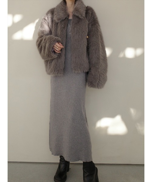 amel（エイメル）の「ボタンレイヤードデザインニットワンピース / グレー（ワンピース・レディース・グレー・FREE）」の10枚目の写真