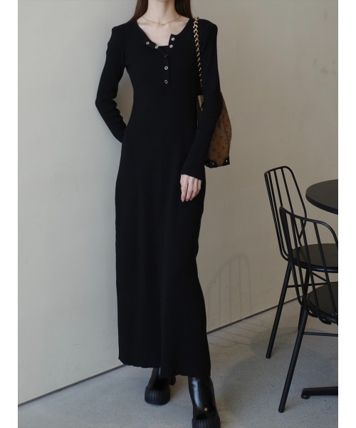 amel（エイメル）の「ボタンレイヤードデザインニットワンピース / グレー（ワンピース・レディース・グレー・FREE）」の20枚目の写真