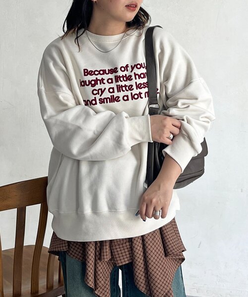 CPCM(シーピーシーエム)の「フロッキーロゴ裏起毛プルオーバー(Tシャツ/カットソー・レディース・アイボリー/ブラック/ブラウン・FREE)」の2枚目の写真