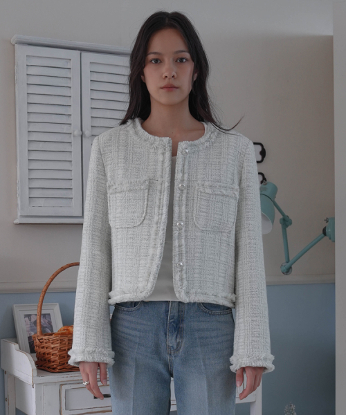 DEHEVE（デヘヴェ）の「Fringe Trimming Tweed Jacket [Mixed Ivory]（その他アウター・レディース・アイボリー・SMALL/MEDIUM）」の6枚目の写真