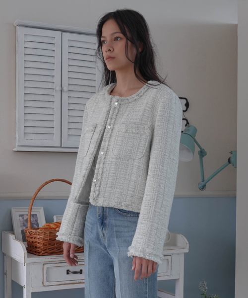 DEHEVE（デヘヴェ）の「Fringe Trimming Tweed Jacket [Mixed Ivory]（その他アウター・レディース・アイボリー・SMALL/MEDIUM）」の7枚目の写真