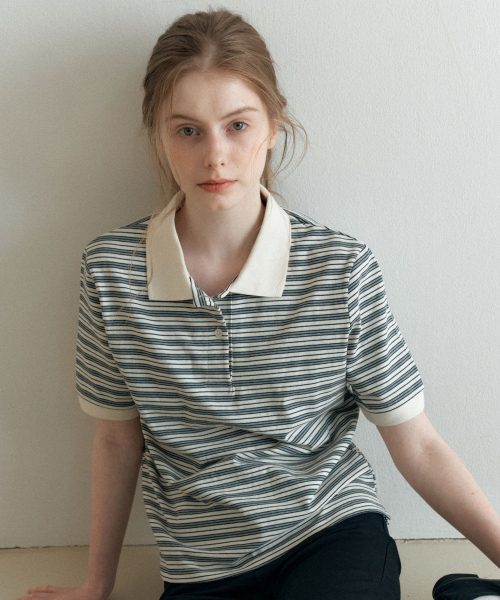 YUPPE(ヨッペ)の「BUTTON STRIPE T-SHIRT_IVORY(ポロシャツ・レディース・その他・FREE)」の2枚目の写真
