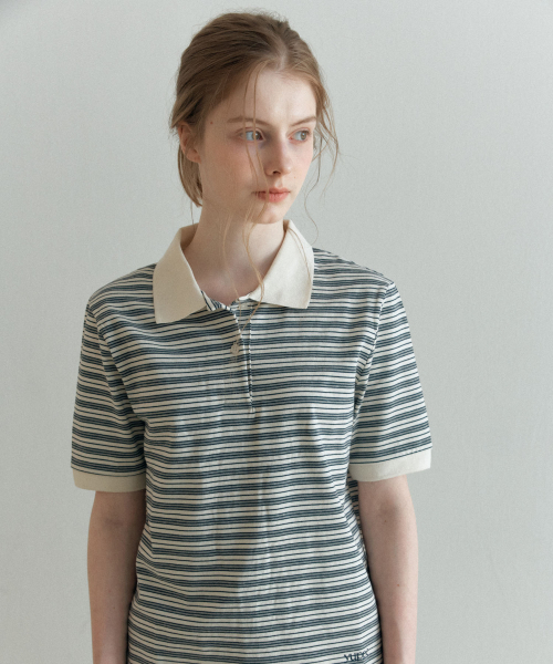 YUPPE(ヨッペ)の「BUTTON STRIPE T-SHIRT_IVORY(ポロシャツ・レディース・その他・FREE)」の3枚目の写真