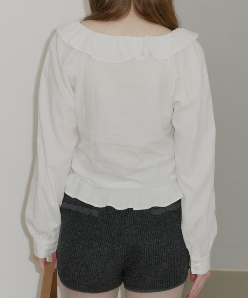 GIUNON（ジウノン）の「pintuck frill collar blouse  / ピンタックフリルカラーブラウス（シャツ/ブラウス・レディース・ブラック/ホワイト・FREE）」の7枚目の写真