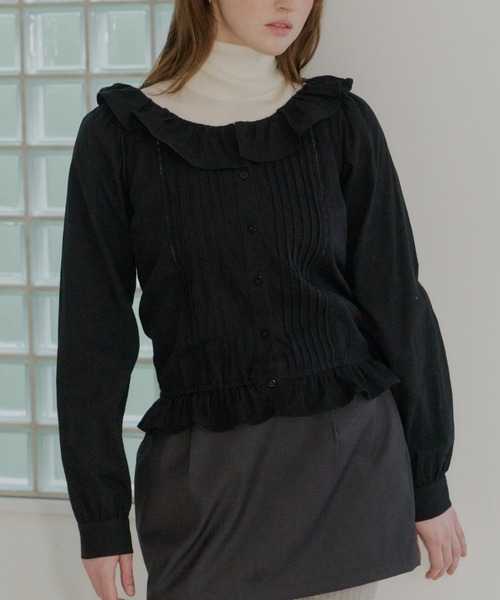 GIUNON（ジウノン）の「pintuck frill collar blouse  / ピンタックフリルカラーブラウス（シャツ/ブラウス・レディース・ブラック/ホワイト・FREE）」の20枚目の写真