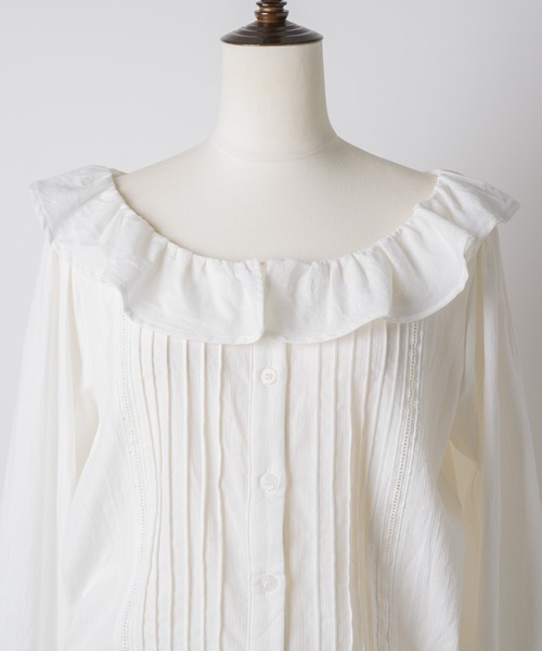 GIUNON（ジウノン）の「pintuck frill collar blouse  / ピンタックフリルカラーブラウス（シャツ/ブラウス・レディース・ブラック/ホワイト・FREE）」の16枚目の写真