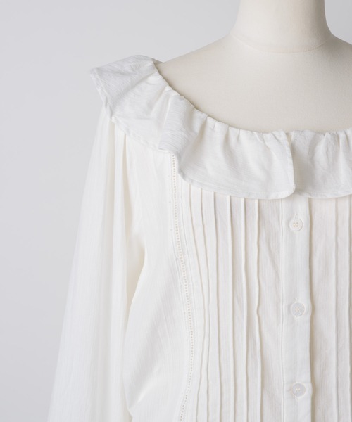 GIUNON（ジウノン）の「pintuck frill collar blouse  / ピンタックフリルカラーブラウス（シャツ/ブラウス・レディース・ブラック/ホワイト・FREE）」の17枚目の写真