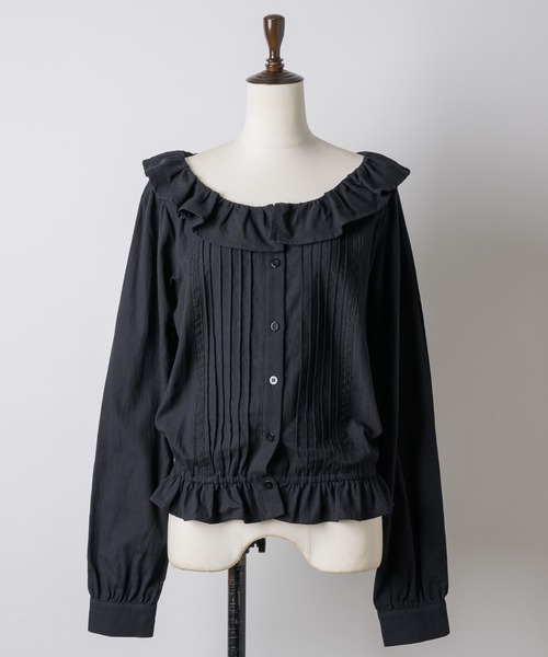 GIUNON（ジウノン）の「pintuck frill collar blouse  / ピンタックフリルカラーブラウス（シャツ/ブラウス・レディース・ブラック/ホワイト・FREE）」の11枚目の写真