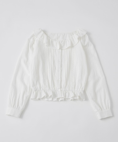 GIUNON（ジウノン）の「pintuck frill collar blouse  / ピンタックフリルカラーブラウス（シャツ/ブラウス・レディース・ブラック/ホワイト・FREE）」の12枚目の写真