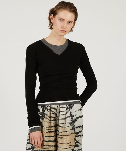 PRANK PROJECT(プランクプロジェクト)の「【2026Spring Pre-Order】ダブルネックレイヤードトップ / Double Neck Layered Top(その他トップス・レディース・グレー/ブラック/ブラウン・FREE)」の2枚目の写真