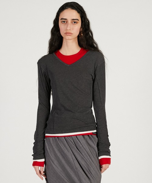 PRANK PROJECT(プランクプロジェクト)の「【2026Spring Pre-Order】ダブルネックレイヤードトップ / Double Neck Layered Top(その他トップス・レディース・グレー/ブラック/ブラウン・FREE)」の8枚目の写真