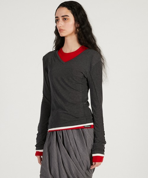 PRANK PROJECT(プランクプロジェクト)の「【2026Spring Pre-Order】ダブルネックレイヤードトップ / Double Neck Layered Top(その他トップス・レディース・グレー/ブラック/ブラウン・FREE)」の9枚目の写真