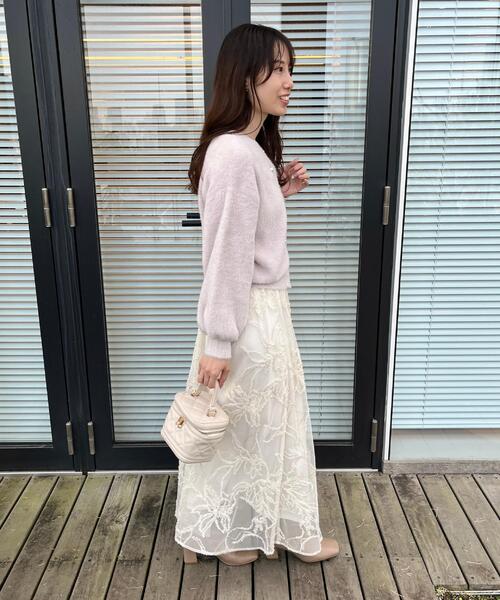 couture brooch（クチュールブローチ）の「【ハレの日・通勤】ラメ刺繍ブークレチュールスカート（スカート・レディース・ベージュ系その他2/ブラック系3/アイボリー系3・36/42/40/38）」の19枚目の写真