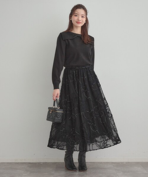 couture brooch（クチュールブローチ）の「【ハレの日・通勤】ラメ刺繍ブークレチュールスカート（スカート・レディース・ベージュ系その他2/ブラック系3/アイボリー系3・36/42/40/38）」の22枚目の写真