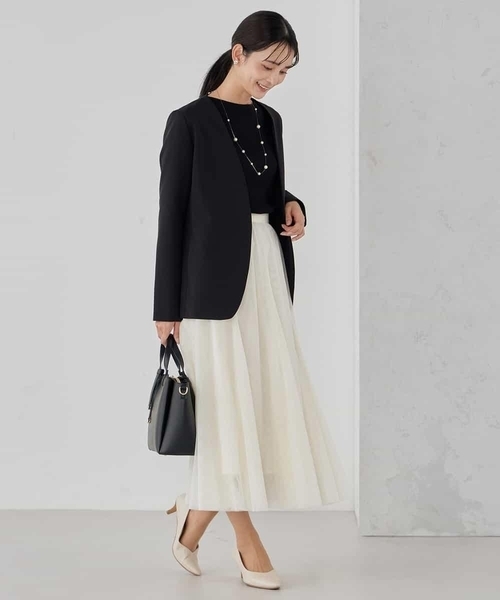 a.v.v（アーヴェヴェ）の「【洗える/ストレッチ/セットアップ対応】ダブルクロスVネックノーカラージャケット（ノーカラージャケット・レディース・ネイビー/グレー系その他/ブラック・36/34/40/38/42）」の18枚目の写真