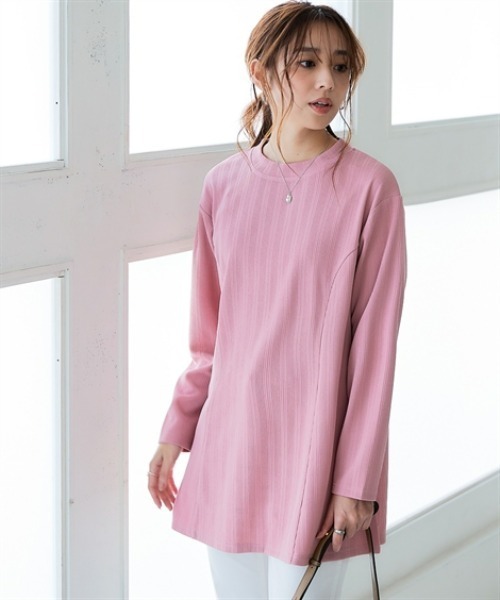 nissen（ニッセン）の「テクスチャーリブジャガードカットソーフレアチュニック（吸汗速乾・UVカット）＜大きいサイズ有＞（Tシャツ/カットソー・レディース・チョコ/オフホワイト/ブラック/ダークグレー/ピンク・M/S/3L/LL/L）」の7枚目の写真