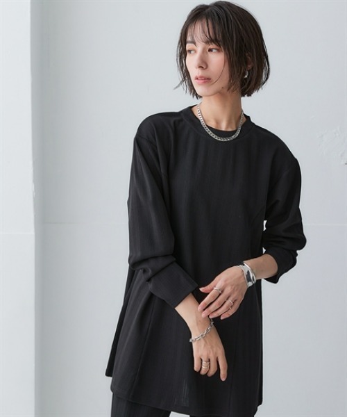 nissen（ニッセン）の「テクスチャーリブジャガードカットソーフレアチュニック（吸汗速乾・UVカット）＜大きいサイズ有＞（Tシャツ/カットソー・レディース・チョコ/オフホワイト/ブラック/ダークグレー/ピンク・M/S/3L/LL/L）」の14枚目の写真