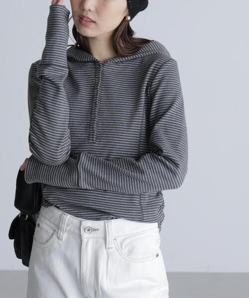 FREE'S MART（フリーズマート）の「◆スキッパーカットソーフーディー（Tシャツ/カットソー・レディース・グレー系その他/ホワイト/ネイビー・FREE）」の13枚目の写真