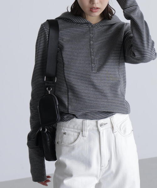 FREE'S MART（フリーズマート）の「◆スキッパーカットソーフーディー（Tシャツ/カットソー・レディース・グレー系その他/ホワイト/ネイビー・FREE）」の14枚目の写真