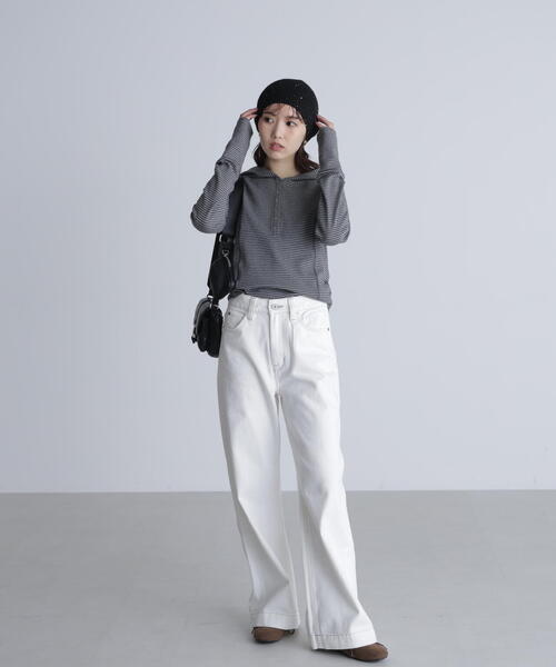 FREE'S MART（フリーズマート）の「◆スキッパーカットソーフーディー（Tシャツ/カットソー・レディース・グレー系その他/ホワイト/ネイビー・FREE）」の15枚目の写真