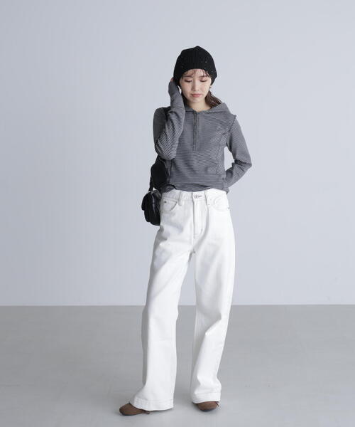 FREE'S MART（フリーズマート）の「◆スキッパーカットソーフーディー（Tシャツ/カットソー・レディース・グレー系その他/ホワイト/ネイビー・FREE）」の16枚目の写真