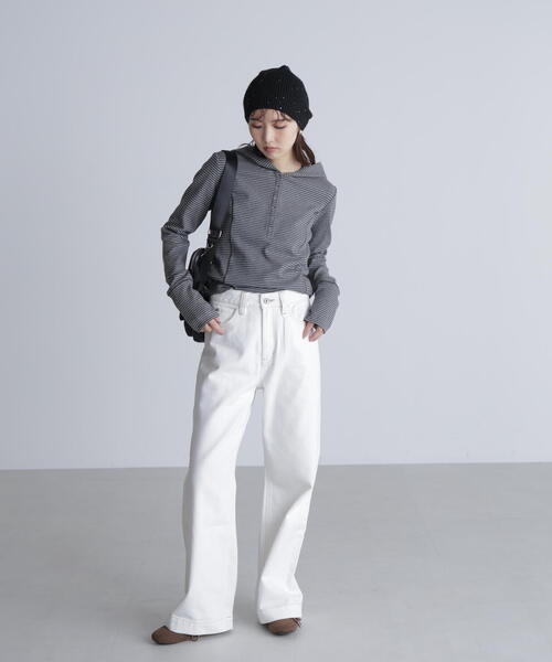 FREE'S MART（フリーズマート）の「◆スキッパーカットソーフーディー（Tシャツ/カットソー・レディース・グレー系その他/ホワイト/ネイビー・FREE）」の17枚目の写真