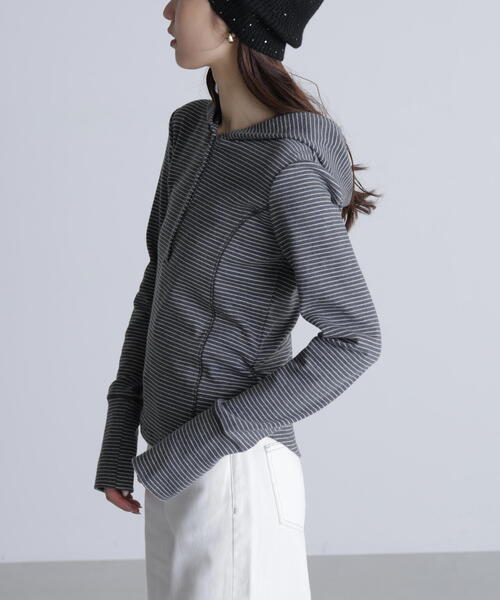 FREE'S MART（フリーズマート）の「◆スキッパーカットソーフーディー（Tシャツ/カットソー・レディース・グレー系その他/ホワイト/ネイビー・FREE）」の19枚目の写真