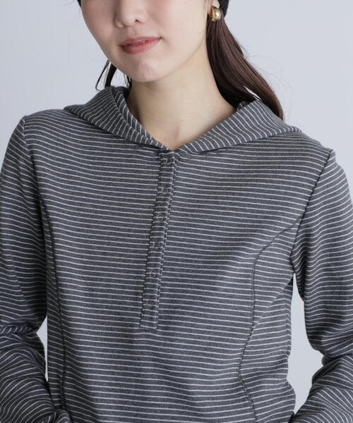 FREE'S MART（フリーズマート）の「◆スキッパーカットソーフーディー（Tシャツ/カットソー・レディース・グレー系その他/ホワイト/ネイビー・FREE）」の21枚目の写真