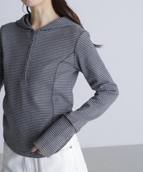 FREE'S MART（フリーズマート）の「◆スキッパーカットソーフーディー（Tシャツ/カットソー・レディース・グレー系その他/ホワイト/ネイビー・FREE）」の16枚目の写真