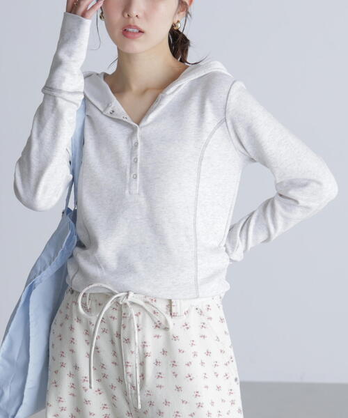 FREE'S MART（フリーズマート）の「◆スキッパーカットソーフーディー（Tシャツ/カットソー・レディース・グレー系その他/ホワイト/ネイビー・FREE）」の22枚目の写真