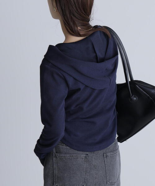 FREE'S MART（フリーズマート）の「◆スキッパーカットソーフーディー（Tシャツ/カットソー・レディース・グレー系その他/ホワイト/ネイビー・FREE）」の5枚目の写真