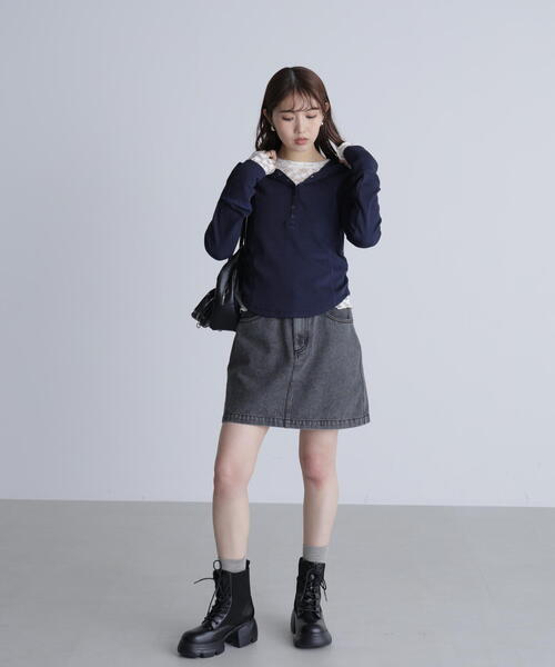 FREE'S MART（フリーズマート）の「◆スキッパーカットソーフーディー（Tシャツ/カットソー・レディース・グレー系その他/ホワイト/ネイビー・FREE）」の6枚目の写真