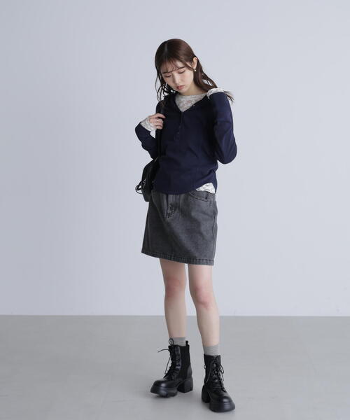 FREE'S MART（フリーズマート）の「◆スキッパーカットソーフーディー（Tシャツ/カットソー・レディース・グレー系その他/ホワイト/ネイビー・FREE）」の8枚目の写真