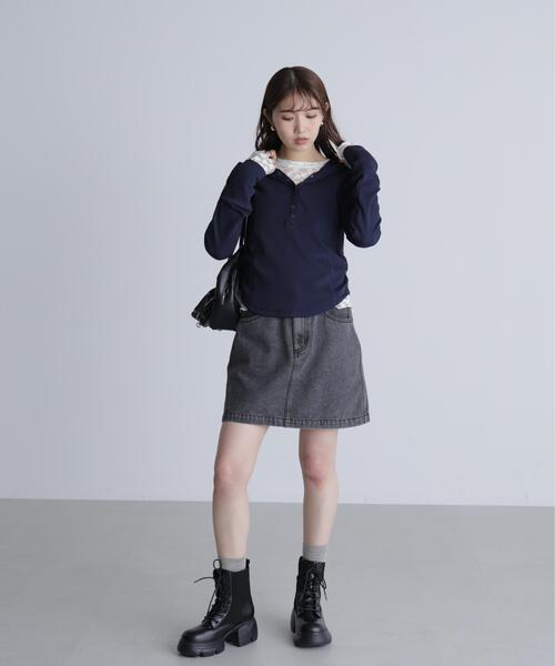 FREE'S MART（フリーズマート）の「◆スキッパーカットソーフーディー（Tシャツ/カットソー・レディース・グレー系その他/ホワイト/ネイビー・FREE）」の17枚目の写真