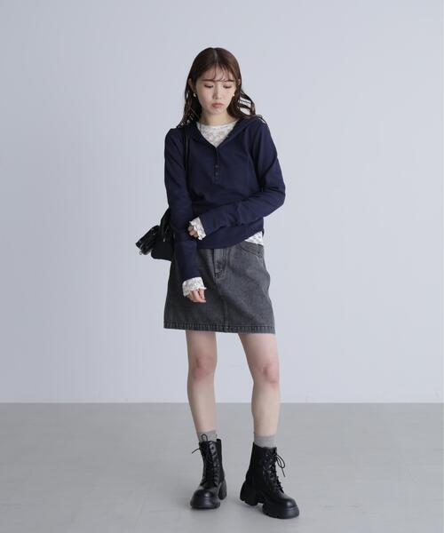 FREE'S MART（フリーズマート）の「◆スキッパーカットソーフーディー（Tシャツ/カットソー・レディース・グレー系その他/ホワイト/ネイビー・FREE）」の18枚目の写真