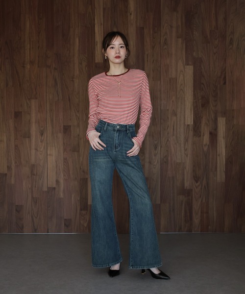 J by blue(ジェイバイブルー)の「リブボーダーTシャツ(Tシャツ/カットソー・レディース・ブラック/ベージュ/レッド・MEDIUM)」の15枚目の写真